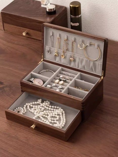 くるみ実木二重ジュエリーボックス収納大容量新中式アクセサリーボックス
