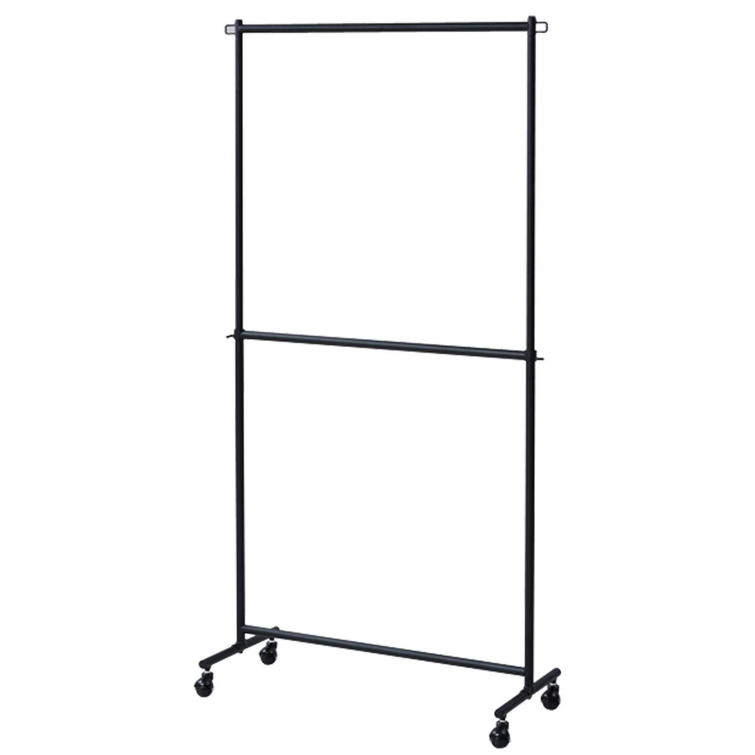 数量 高さ伸縮 2段 キャスター付き 耐荷重120kg 96×41×130-190cm 頑丈 マットブラック ハンガーラック YIH-2S MBK 山善