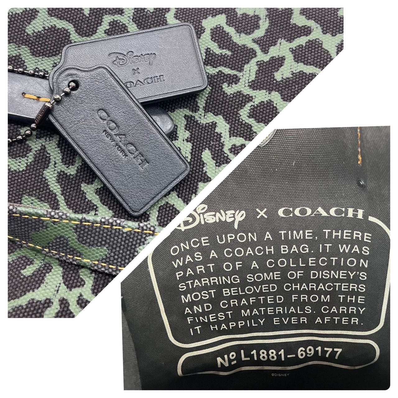 入手困難<!-利用不可文字-!>COACH トートバッグ ディズニー 101匹ワンチャン 緑 黒 総柄 Disney ディズニーコラボ  101匹わんちゃん ダルメシアン 花柄 総柄 ショルダーバッグ 馬車ロゴ ゴールド金具 ロゴ型押し チャーム ブラック 黒色 - メルカリ