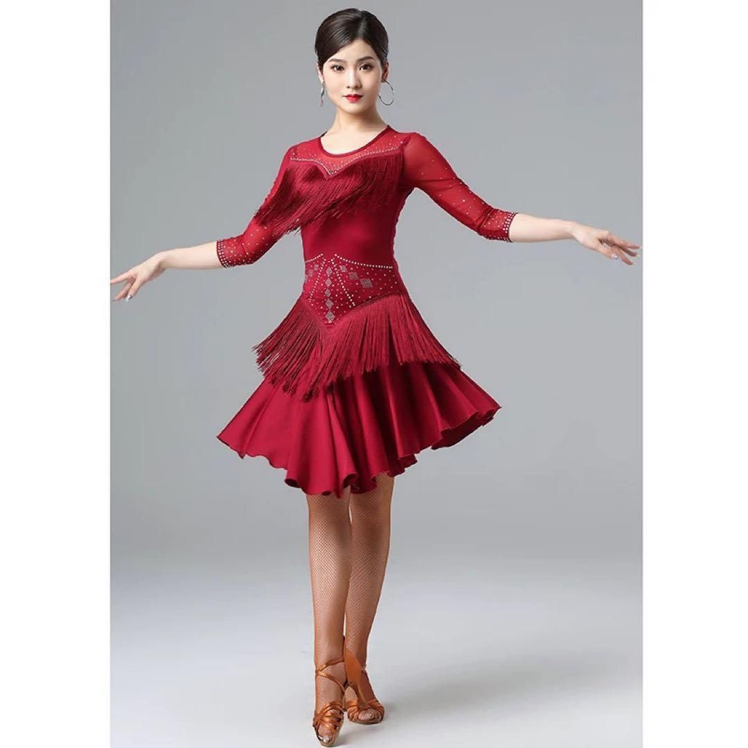 フリンジ&ストーン輝く✨ラテン練習用スパッツ付きワンピース フリンジ&ストーン輝く?ラテン練習用スパッツ付きワンピース