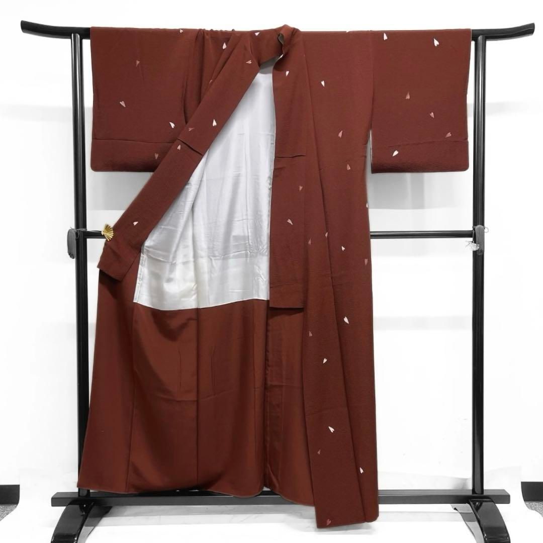 小紋 桜の花びら 桜吹雪 ブラウン お洒落 着物 014a d - メルカリ 