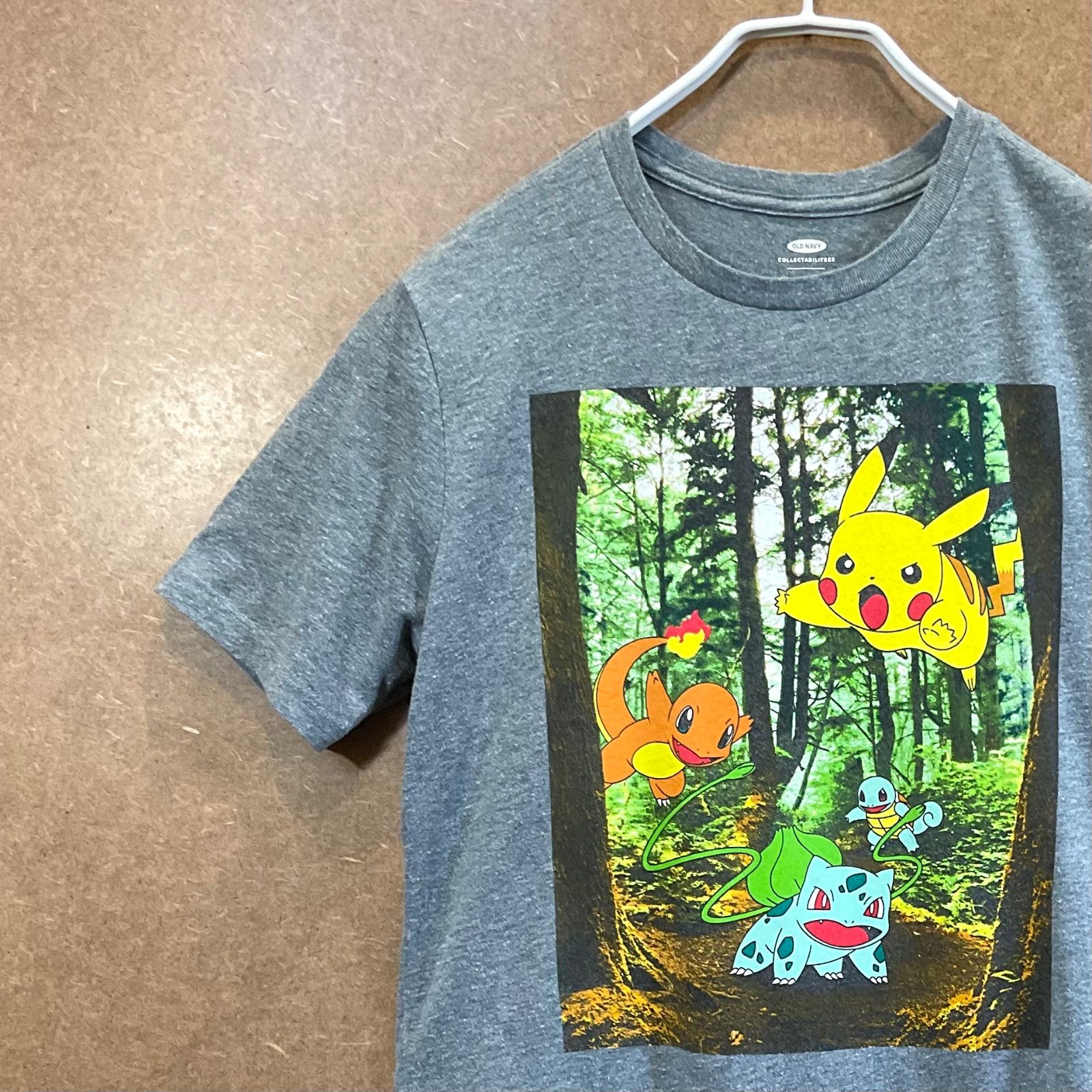 US古着 ポケモン ピカチュウ フシギバナ ヒトカゲ ゼニガメ半袖tシャツ灰XL