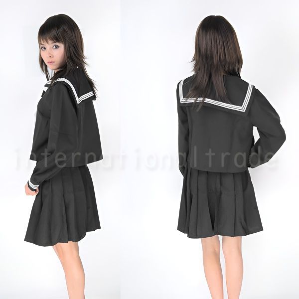 コスプレ服 セーラー服 黒色 長袖 赤スカーフ コスプレ衣装