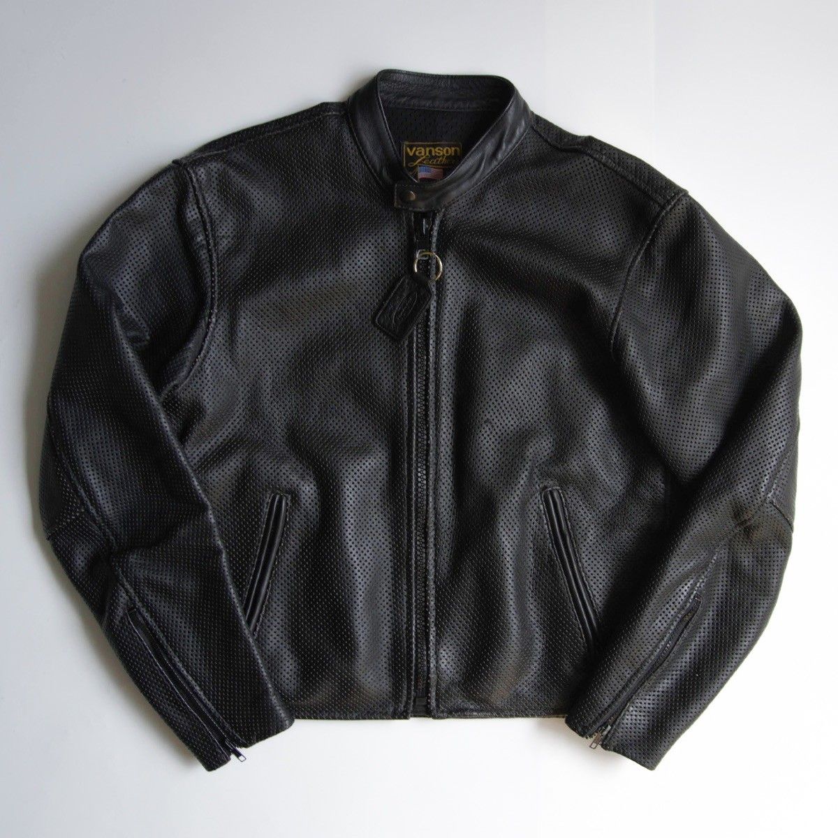 美品】 VANSON 【パンチング シングルライダースジャケット】L レザー  