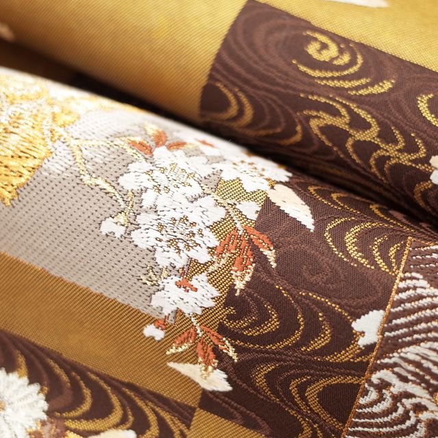 新古品】すごい値！袋帯 正絹 京都 西陣 加納幸 六通柄 金糸 渋金 濃茶