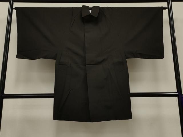 平和屋着物＃男性 和装コート 暗黒色 黒地 ロング丈 正絹 CAAT5798id