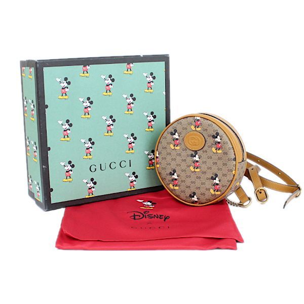 美品 グッチ GUCCI ミニGG ディズニー ミッキー PVC ブラウン 茶