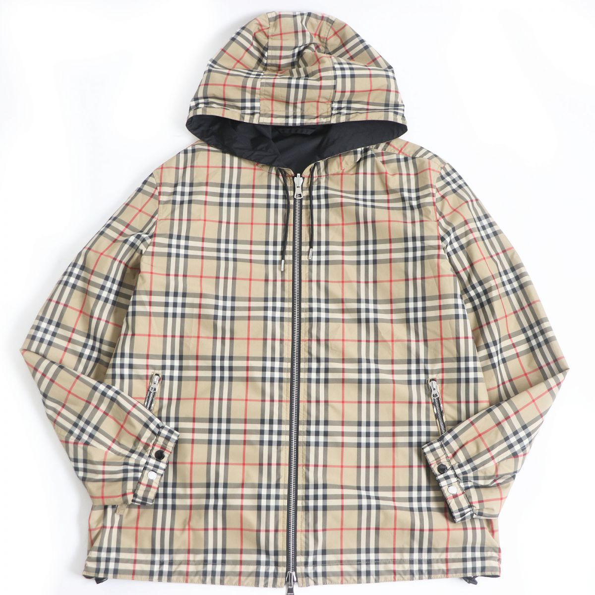 美品□20SS BURBERRY/バーバリー 8027097 ノバチェック 無地 リバーシブル WZIP マウンテンパーカー/ブルゾン  ベージュ/ブラック XL 正規品