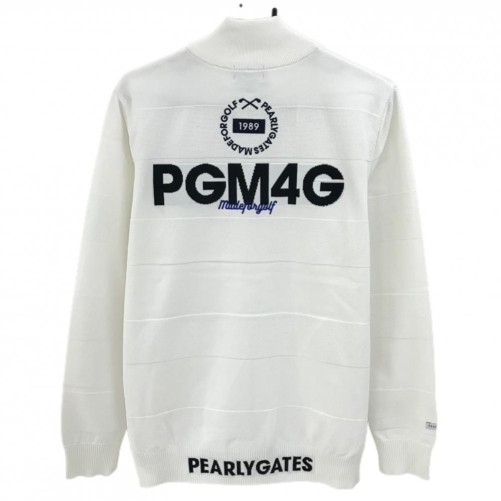 超 パーリーゲイツ ニットジャケット 白 ボーダー ダブルジップ ロゴ黒 メンズ 5 L ゴルフウェア PEARLY GATES