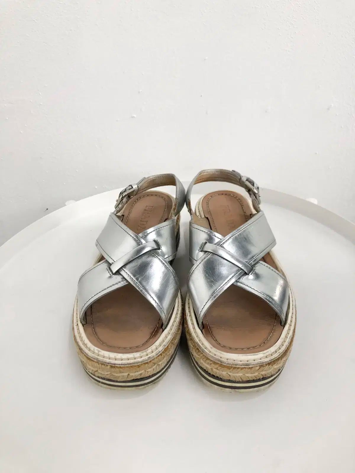 PRADA☆エスパドリーユサンダル 極美品 PRADA エスパドリーユ エナメル サンダル 厚底 22.5cm