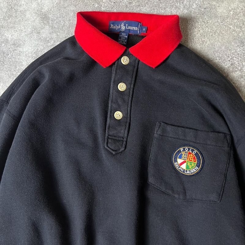 90s RALPH LAUREN クッキークレスト 刺繍 スウェット ポロシャツ