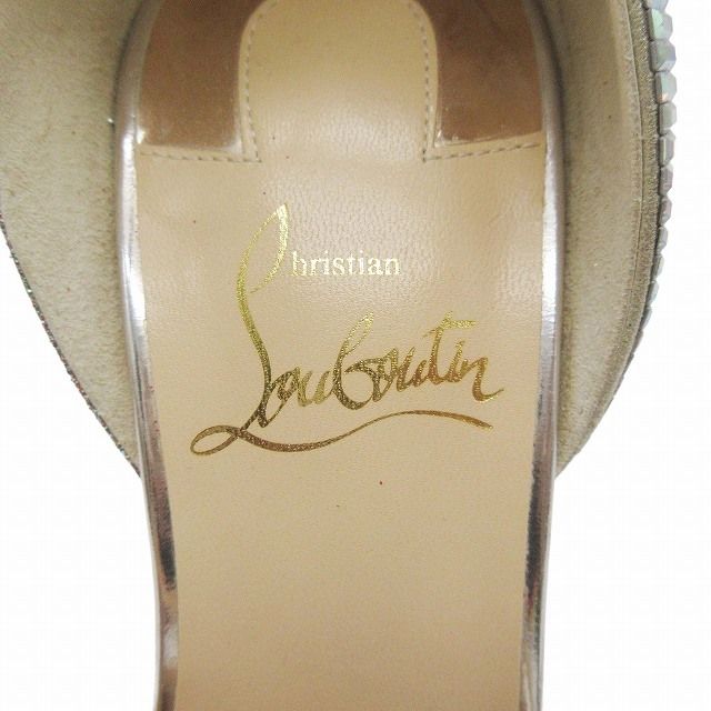 美品 クリスチャンルブタン Christian louboutin Chiara Diams 100 ラメ グリッター メッシュ パンプス シューズ  靴 ポインテッドトゥ ハイヒール ビーズ サイズ37 ベージュ ゴールド系 レディース/5/♪7