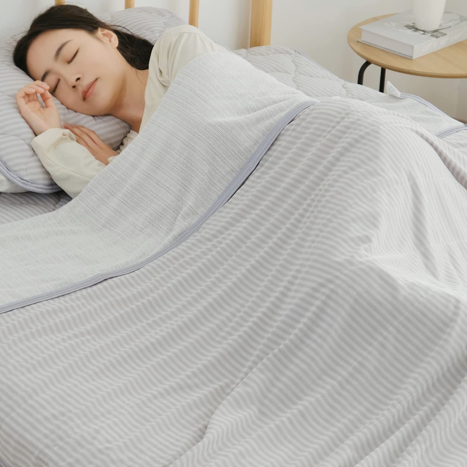 綿 コットン リバーシブル 省エネ 冷感地u0026綿100％タオル地 クール 電気代節約 冷たい エアコン代節約 Q-MAX0.45 ストライプ柄 オールシーズン 夏 クールケット 洗える 夏用 吸湿速乾 ひんやり
