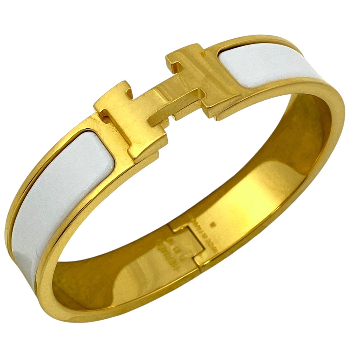 エルメス HERMES クリッククラック PM 腕輪 Hロゴ バングル GP ゴールド ホワイト レディース