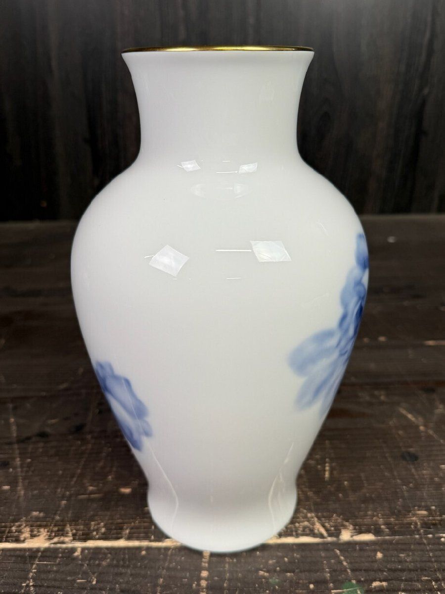 F2647 大倉陶園 OKURA 花瓶 ブルーローズ フラワーベース 壺 花入 高さ