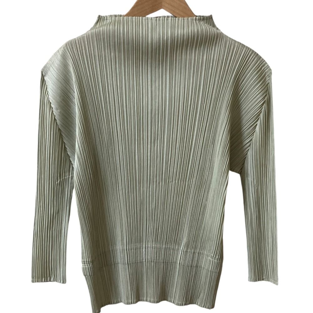 PLEATS PLEASE ISSEY MIYAKE プリーツプリーズ ハイネックブラウス ロングスリーブカットソー PP51-JK103 サイズ3 グレー レディース 古着