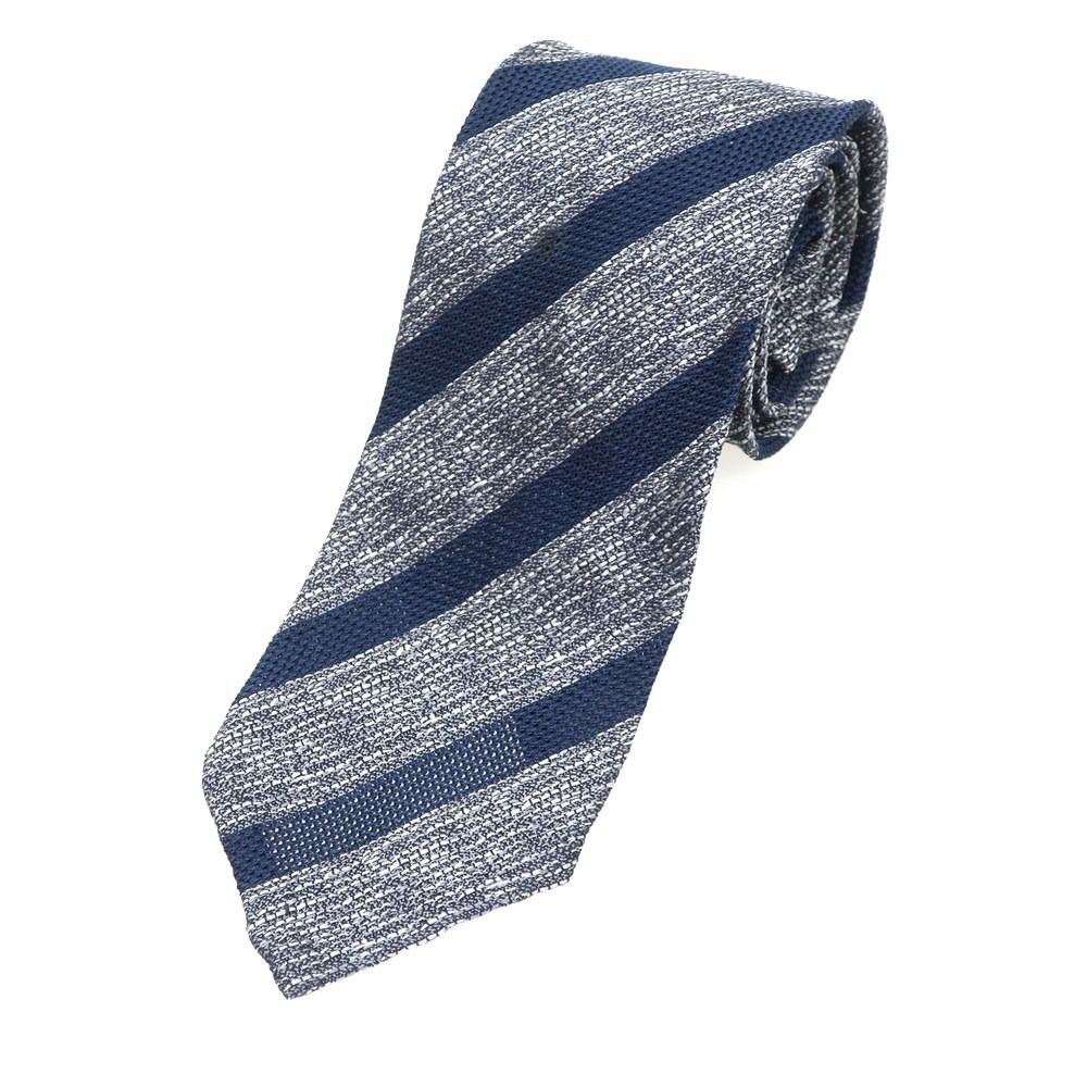 値下げ〔超美品〕ステファノビジ ストライプ ネクタイ ネイビー ブラウン 中古】ステファノ ビジ stefano bigi シルク ストライプ柄