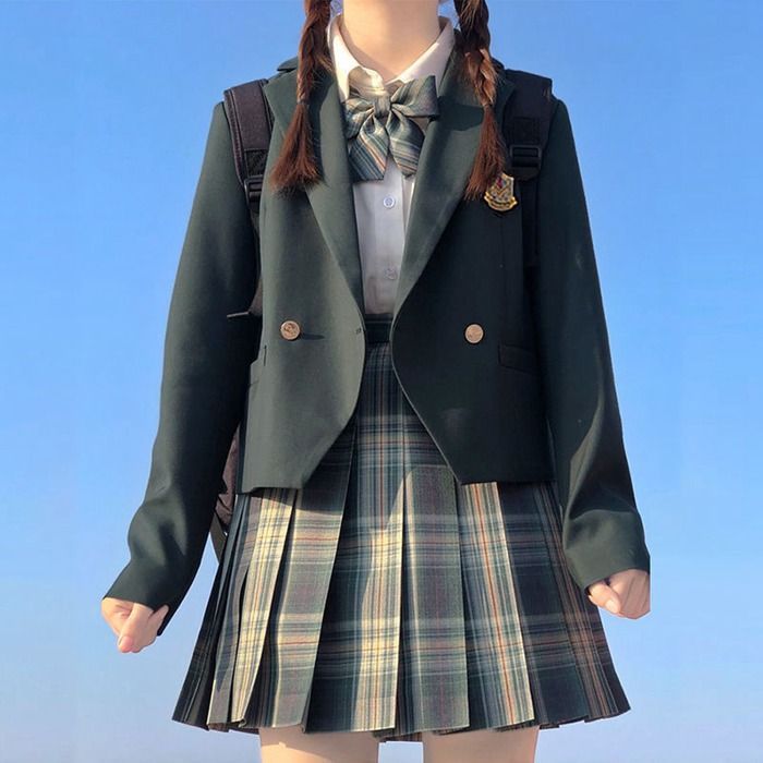 女子高生 制服 リボン ブレザー スカート チェック セット JK 学生 