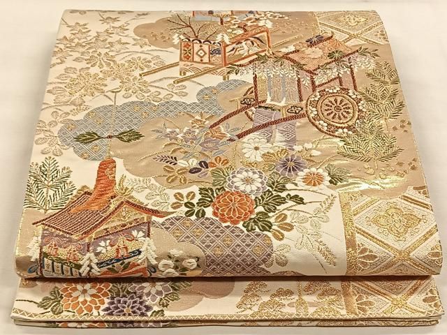 平和屋着物◎六通柄袋帯 唐織 平安祭礼献上文 金糸 正絹 逸品