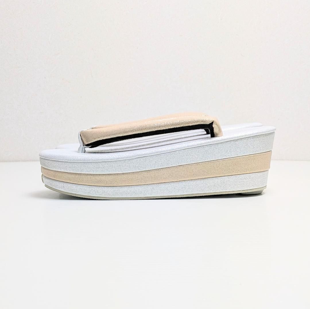 草履バッグセット 振袖 帯地 白 ベージュ フリーサイズ 三枚芯 w47-4