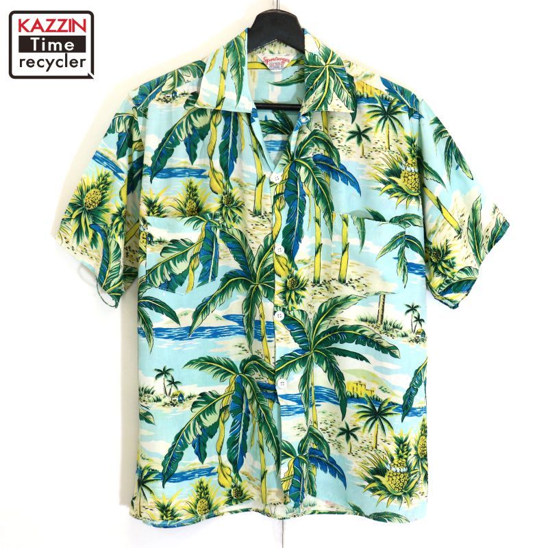 60s Sportswear 総柄 レーヨン アロハシャツ メンズ 表記Mサイズ