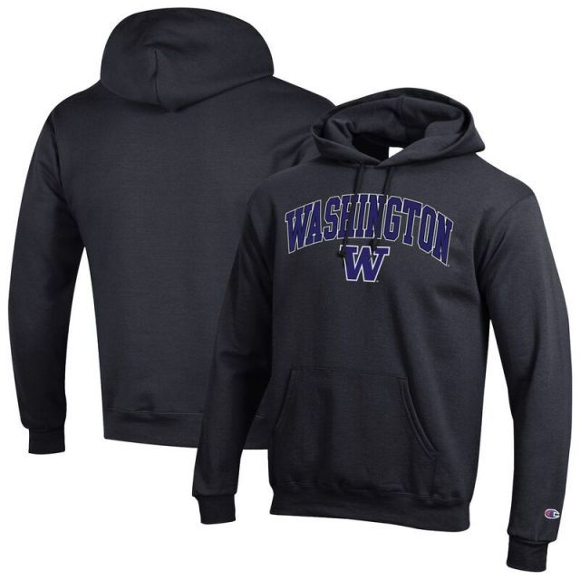 【送料無料】 チャンピオン メンズ Tシャツ トップス Men'sChampion Black Washington Huskies Arch Over Logo Pullover Hoodie Wsh Black
