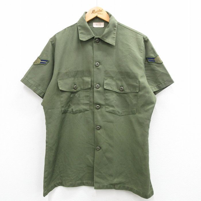 L/古着 半袖 ミリタリー シャツ メンズ 90s ユーティリティ 緑 グリーン 24may15 中古 トップス