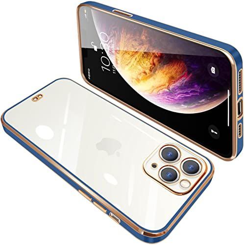 iPhone 11 Pro Max_ブルー iPhone11 Pro Max ケース クリア 透明 アイフォン11pro max カバー スマホケース 耐衝撃 TPU メッキ加工 シリコン スリム 全面保護 薄型 ストラップホール付き 落下防止ブルー