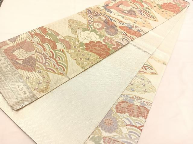 平和屋着物◎古典佐賀錦 六通柄袋帯 地紙飛鶴花文 九百錦 金銀糸