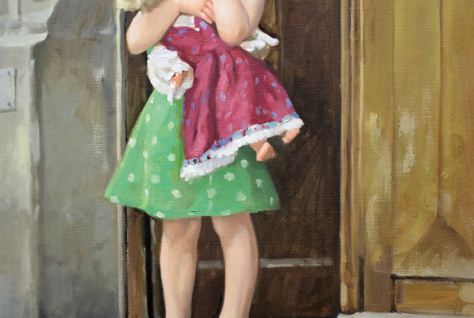 山岸正巳「少女と人形」 油絵・油彩画 絵画 山岸正巳 『人形を抱く少女』 油彩画 - 北海道画廊