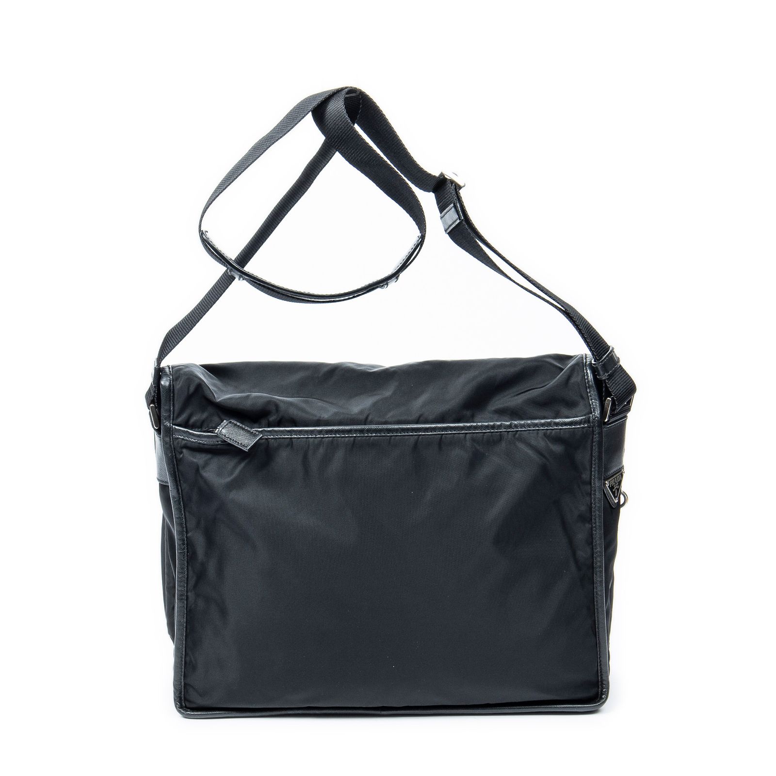 PRADA プラダラージフラップメッセンジャー黒ナイロンキャンバスA