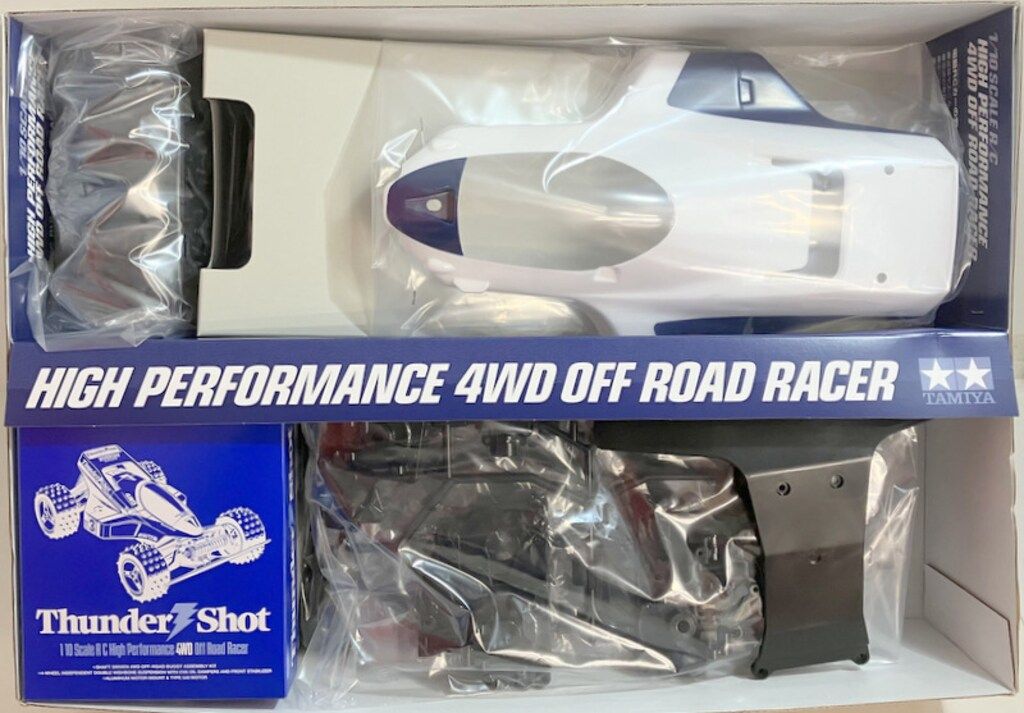 タミヤ 1 10電動RC 4WDレーシングバギー 塗装-カット済みボディ サンダーショット 2025 58706