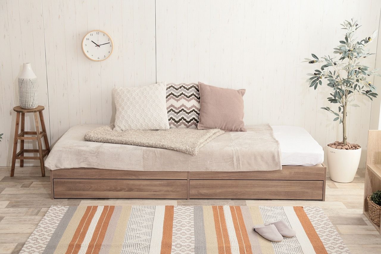 セミシングル】ヘッドレス収納付きベッド 【フレームのみ】