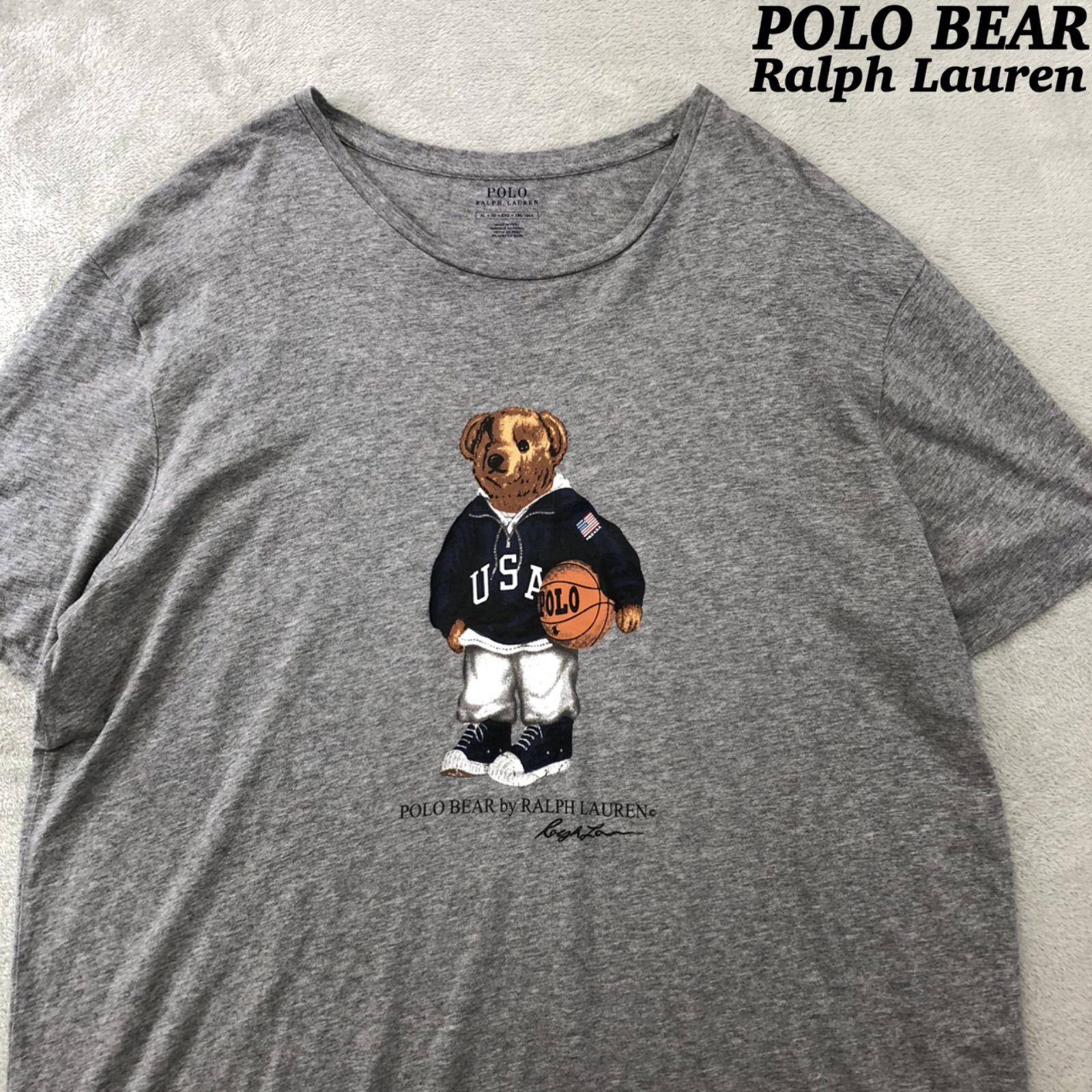 POLO Ralph Lauren プリントTシャツ POLO BEAR ポロベア バスケットボール XL 半袖カットソー ショートスリーブ グレー ポロラルフローレン