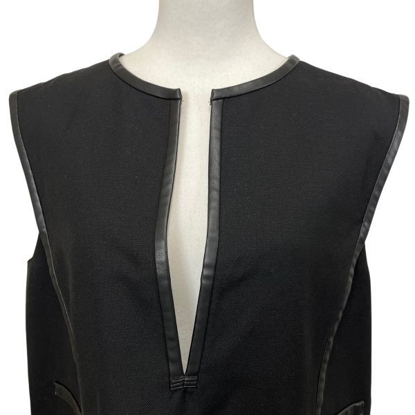  アドーア ADORE カットソー チュニック Vネック 黒 麻 フェイクレザー 38 S～M レディース S 5 V 408 ノースリーブ Tシャツ カットソー