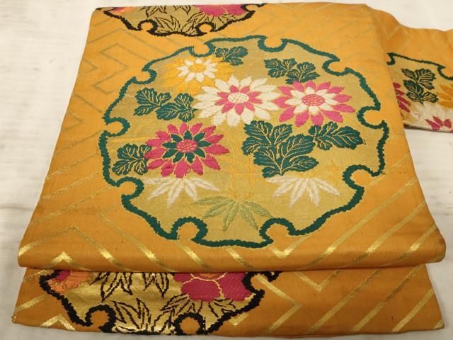 平和屋着物＊夏物 九寸名古屋帯 花唐草文 金糸 正絹 逸品 DAAX0020cm
