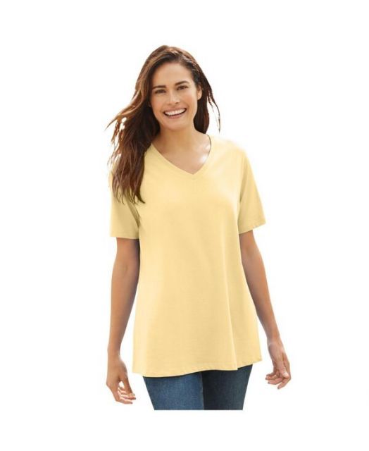 送料無料 ウーマン ウィズイン レディース シャツ トップス Plus Size Perfect Short-Sleeve V-Neck Tee Banana