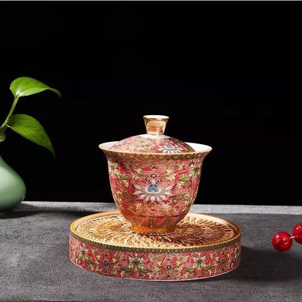 琺瑯彩 蓋碗 茶杯 茶碗 茶道具 お茶碗 茶道 茶碗 陶瓷茶具