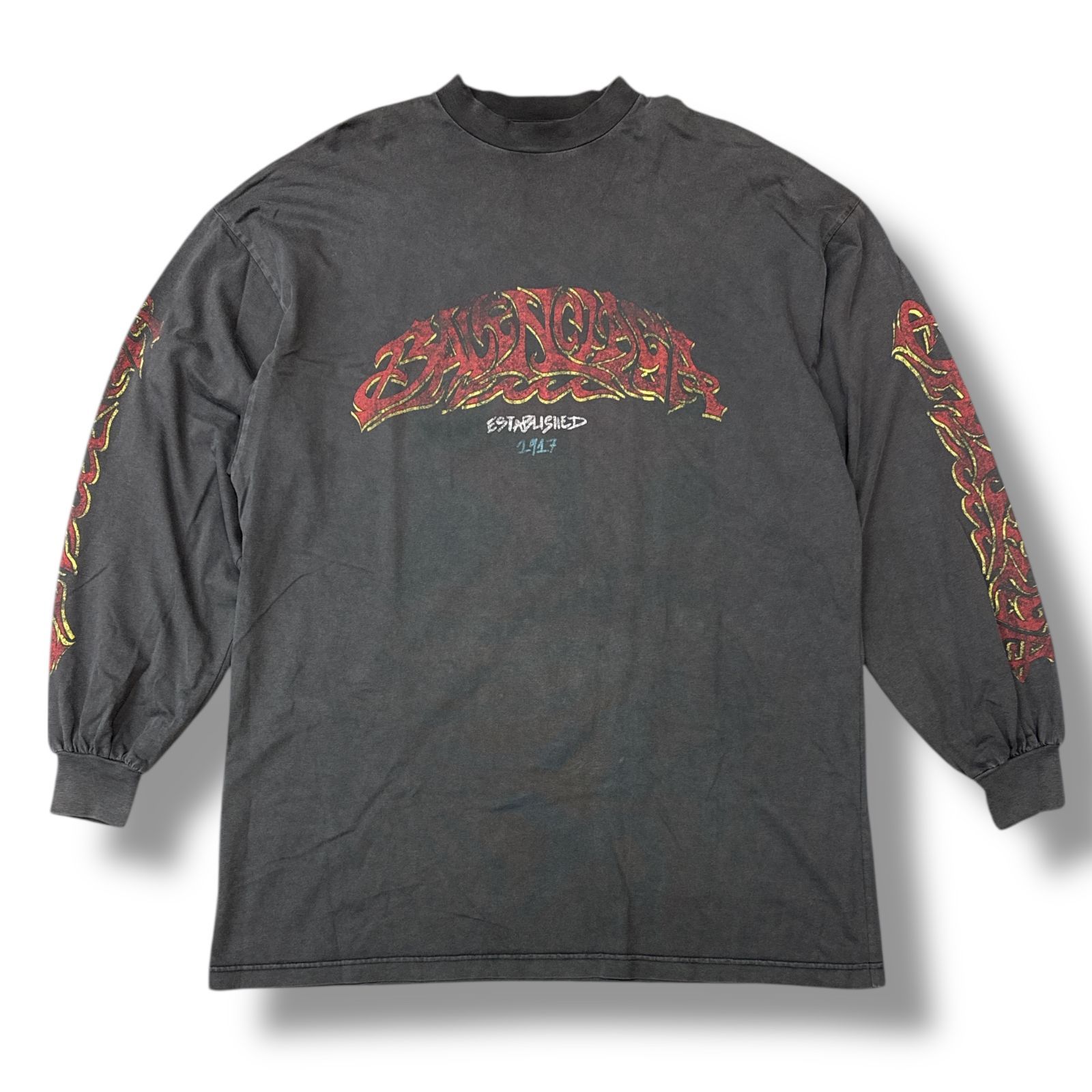 【希少なSFプリント】バレンシアガ エイリアン ロンＴ 長袖カットソー ロゴ入り TJVK7 9113 20SS エイリアン Tシャツ 半袖 プリント ダメージ
