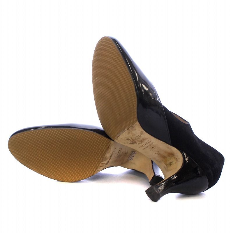 【美品】repetto 　ストラップパンプス37　エナメル×スエード　ブラック レペット Repetto パンプス ラウンドトゥ ハイヒール ストラップ