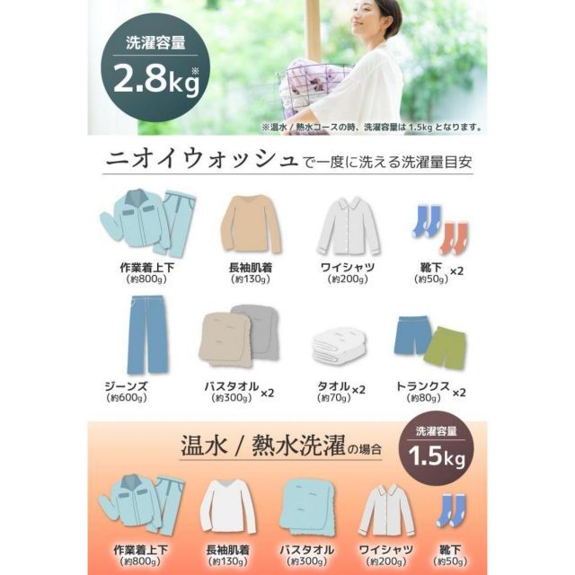 THANKO サンコー タテ型温水 熱水洗濯機 ニオイウォッシュ MHTWSHSWH 部屋干し ニオイ 除菌 洗濯機 小型 全自動洗濯機 家電製品 WWW_KANDAIZUMI_COM