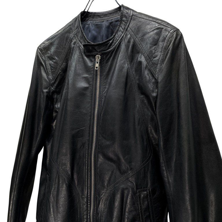 最高級のスーパー Rick Owens 14SS ラムレザーノーカラーシングルライダース ジャケット・アウター