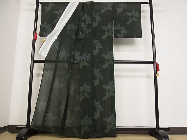 平和屋-こころ店□夏物 小紋 紗 舞蝶文 着丈157cm 裄丈67cm 洗える着物