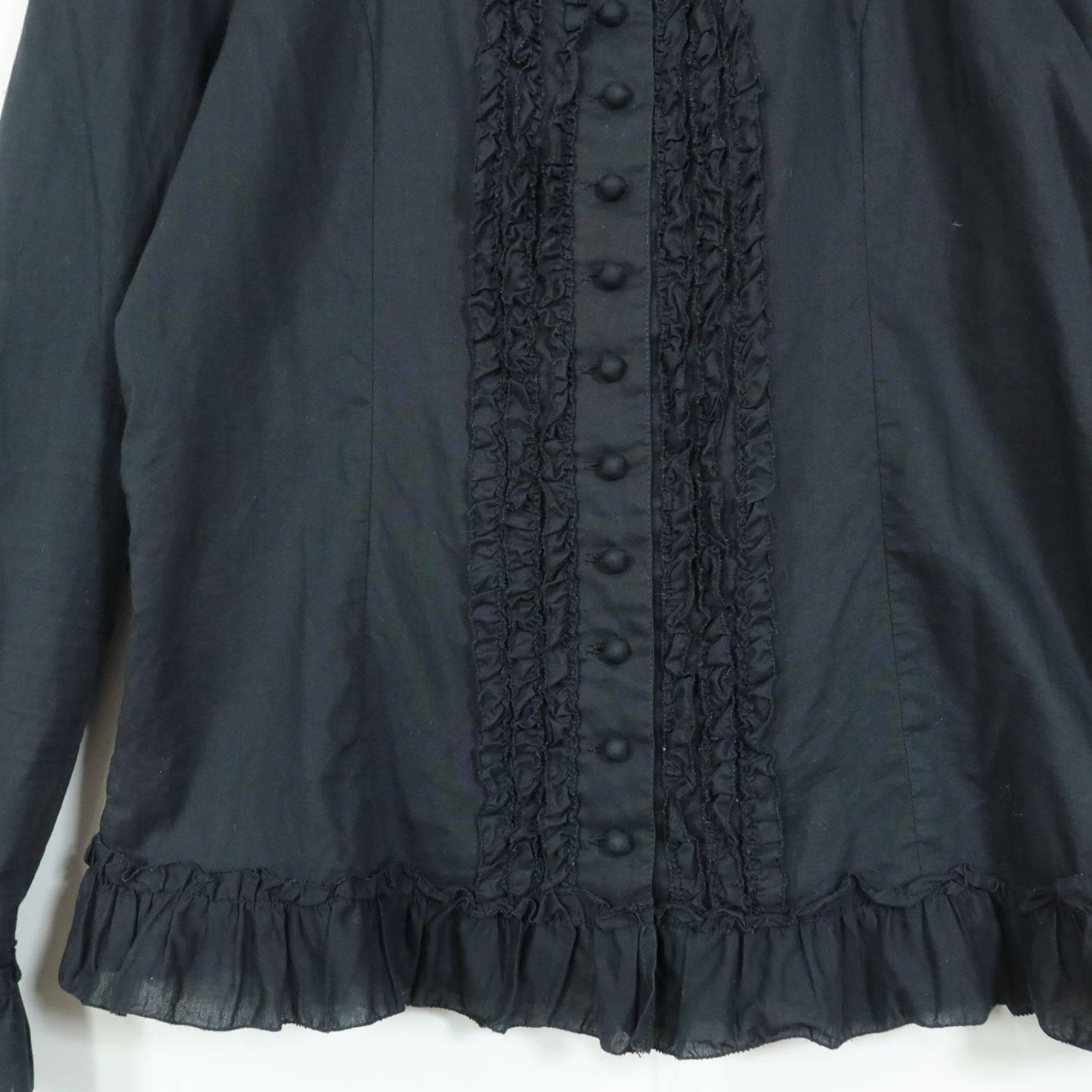 美品】ピンクハウス☆フリル&リボン♪ローンブラウス 長袖 黒系 前開き