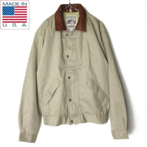 80s-90s SCHAEFER レザー×ツイル ショート丈 ブルゾン L ベージュ系 ジャケット アメリカ製 ビンテージ D152-18-0013ZV
