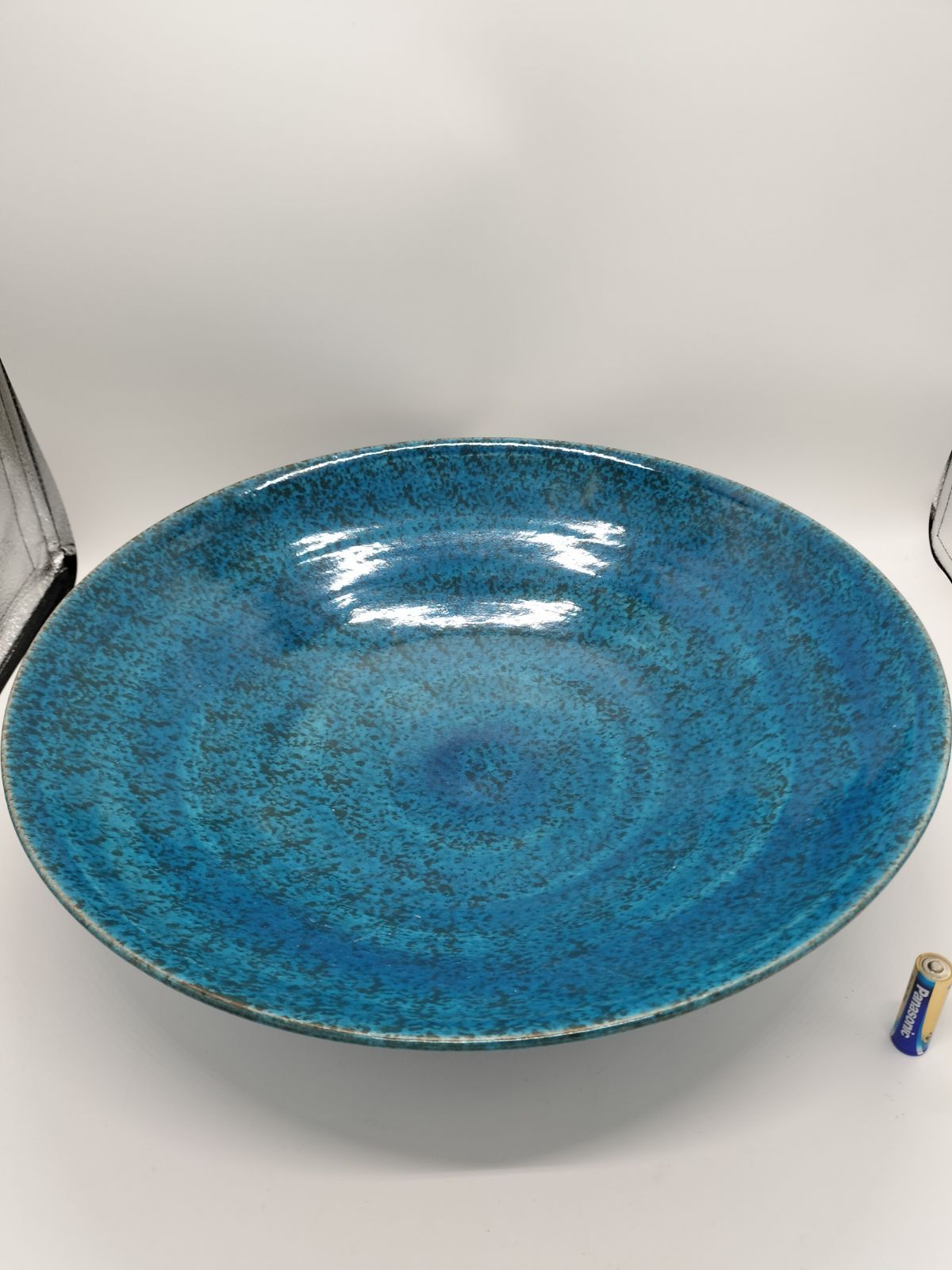 大皿.花器 未使用 月夜野工房 ガラス大型花器 水盤 大皿 585×470 未使用