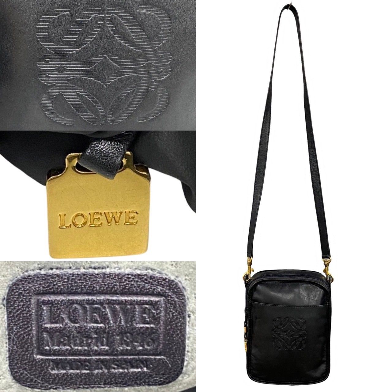 【LOEWE】ショルダーバッグ　ロゴ刻印　ブラック　保存袋　ポーチ　レザー. LOEWE】ショルダーバッグ ロゴ刻印 ブラック 保存袋 ポーチ レザー
