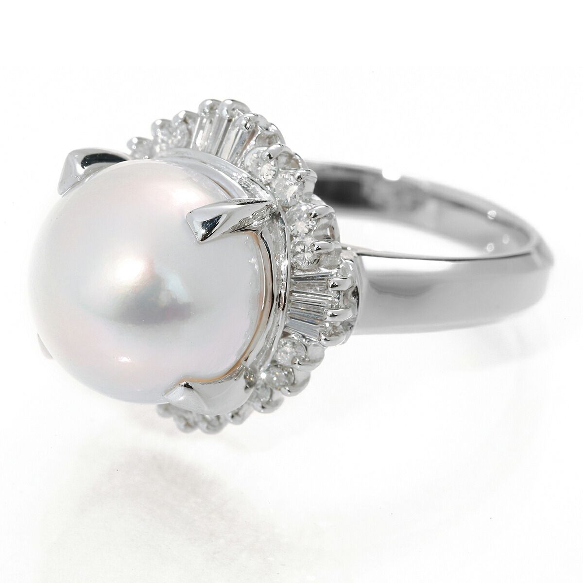 パールリング 指輪 真珠 ダイヤモンド 0.5ct Pt900 13号 中古  