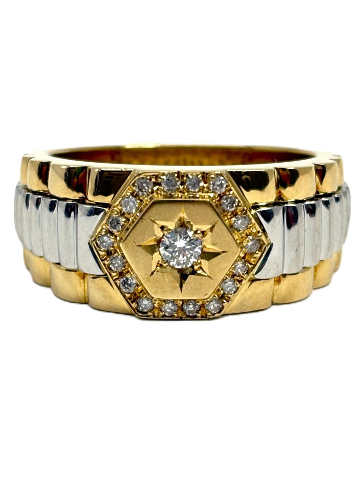 K18 Pt900 リング 指輪 ダイア付き 17号 11ｇ