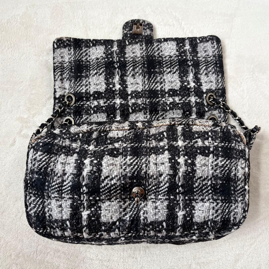 CHANEL ツイードプリント ナイロン Wチェーン ショルダーバッグ ポーチ